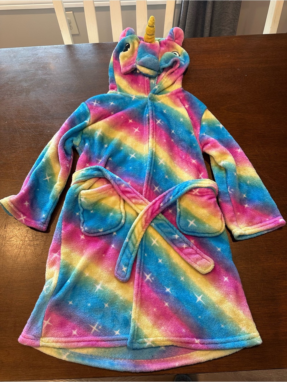 Kids Rainbow Unicorn Hooded Pajama Robe - Multicolor